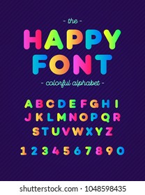 Vector happy font colorfull style modern typography. Alphabet for shirt, party poster, printing on fabric, promotion, kids book, greeting card, decoration, stamp, label, special offer, logo, emblem