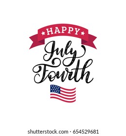 Vector Happy Fourth of July hand lettering inscription for greeting card, banner etc. Independence Day of United States of America calligraphic background.
