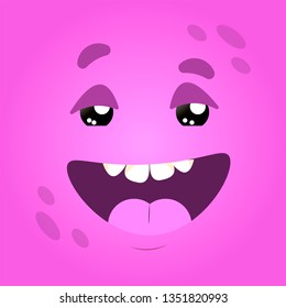 Vector happy funny moster square face with emotions, smiles, emoticon set for messenger, sticker, social media, animation, comic, newsletter, poster, banner, logo, icon, avatar. Loving emoji, pink