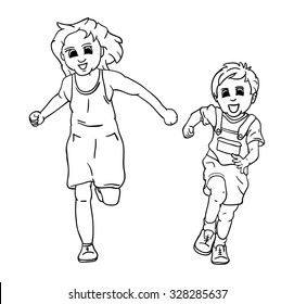 children running outline images stock photos vectors shutterstock https www shutterstock com image vector vector happy girl boy running smiling 328285637