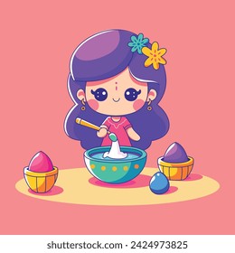Vector happy girl celebrating holi festival illustration