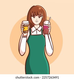 vector happy girl drinking bubble milk tea cartoon logo art illustration