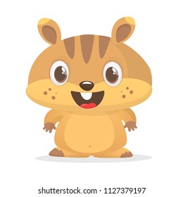 Vector Happy Groundhog day card with cute brown groundhog or marmot or woodchuck isolated on white background. Forecast spring animal in cartoon style for greeting design.
