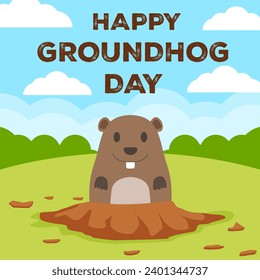 vector happy groundhog day illustration in flat design