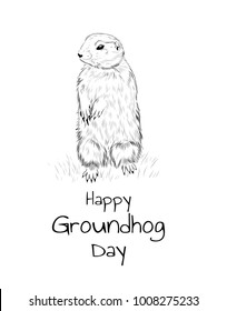 Vector Happy Groundhog Day sketched illustration with hand lettering. February 2 greeting holiday poster or card etc.