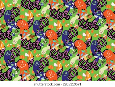 Vector Happy Halloween Abstract Cute Ghost Tribal Cartoon Illustration Seamless Pattern Suitable for Print Wrapping Paper and Gift Textile Fabric 