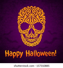 Vector Happy Halloween background with ornate skull