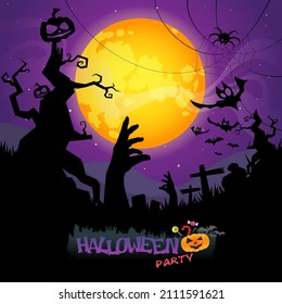 Vector happy halloween banner and background night clouds.
