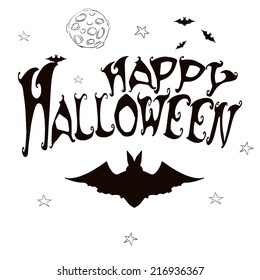 Vector Happy Halloween banner  with  spider shape frame. Cartoon style.