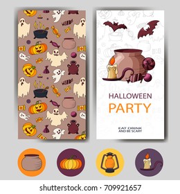 Vector happy halloween card. Design for holiday poster. Party invitation template.