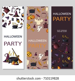 Vector happy halloween card. Design for holiday poster. Party invitation template.