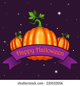 Vector Happy Halloween card with pumpkins