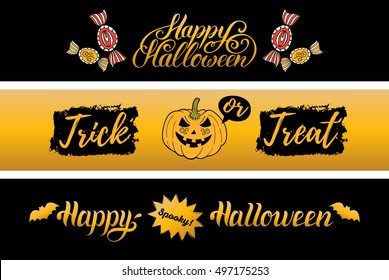 Vector Happy Halloween cards set. All Saints' Eve background. Festive illustrations collection.