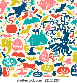 Vector Happy Halloween collection,classic bundle icons, doodles element for Halloween design. Set of Halloween silhouettes on triangles background.