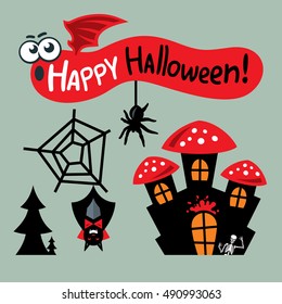 Vector Happy Halloween Concept Cartoon Illustration.
