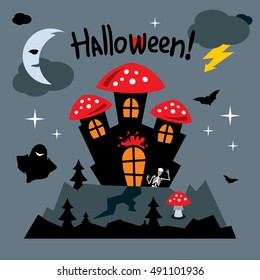 Vector Happy Halloween Concept Cartoon Illustration.