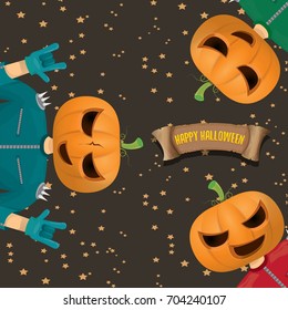 vector Happy halloween creative background. man in halloween costume with pumpkin head rock n roll style halloween greeting card with text. Happy halloween rock concert poster design template.