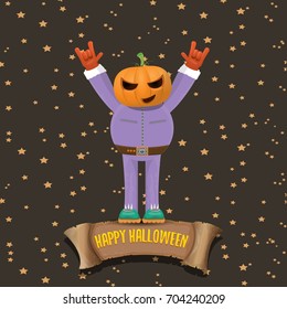 vector Happy halloween creative background. man in halloween costume with pumpkin head rock n roll style halloween greeting card with text. Happy halloween rock concert poster design template.