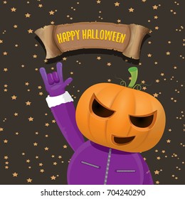 vector Happy halloween creative background. man in halloween costume with pumpkin head rock n roll style halloween greeting card with text. Happy halloween rock concert poster design template.