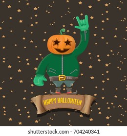 vector Happy halloween creative background. man in halloween costume with pumpkin head rock n roll style halloween greeting card with text. Happy halloween rock concert poster design template.