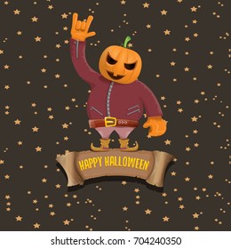vector Happy halloween creative background. man in halloween costume with pumpkin head rock n roll style halloween greeting card with text. Happy halloween rock concert poster design template.