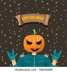 vector Happy halloween creative background. man in halloween costume with pumpkin head rock n roll style halloween greeting card with text. Happy halloween rock concert poster design template.