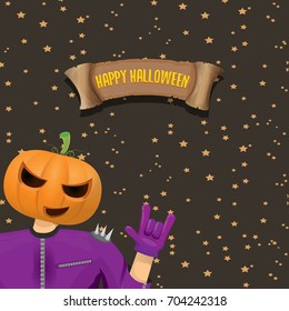 vector Happy halloween creative background. man in halloween costume with pumpkin head rock n roll style halloween greeting card with text. Happy halloween rock concert poster design template.