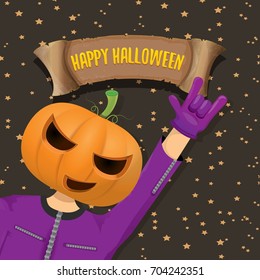 vector Happy halloween creative background. man in halloween costume with pumpkin head rock n roll style halloween greeting card with text. Happy halloween rock concert poster design template.