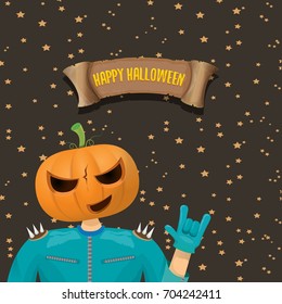 vector Happy halloween creative background. man in halloween costume with pumpkin head rock n roll style halloween greeting card with text. Happy halloween rock concert poster design template.