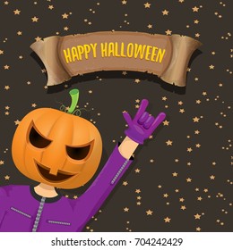 vector Happy halloween creative background. man in halloween costume with pumpkin head rock n roll style halloween greeting card with text. Happy halloween rock concert poster design template.