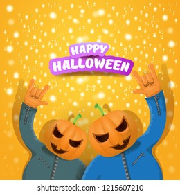 vector Happy halloween creative hipster party background. man in halloween costume with carved pumpkin head on orange layout with stars and lights. Happy halloween rock concert poster design