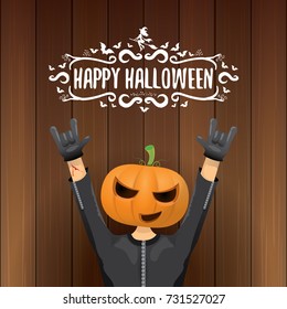 vector Happy halloween creative hipster party background. man in halloween costume with pumpkin head and calligraphic halloween text on wooden layout. Happy halloween rock concert poster design 