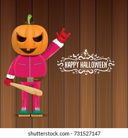 vector Happy halloween creative hipster party background. man in halloween costume with pumpkin head and calligraphic halloween text on wooden layout. Happy halloween rock concert poster design 