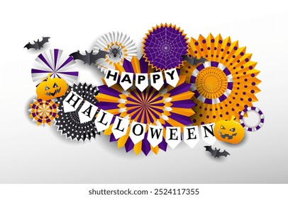 vector of Happy Halloween with cutest decoration background. Paper cut style