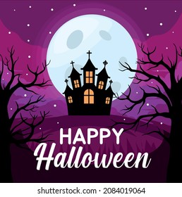 Vector happy Halloween day design on moon background, halloween illustration
