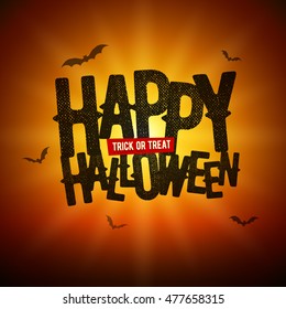 Vector Happy Halloween design with Trick or Treat text and bat silhouette illustration.