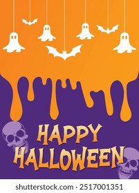 Vector Happy Halloween greeting card design with Halloween elements Happy Halloween party invitation