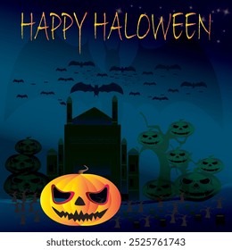 Vector Happy Halloween greeting card, banner, celebration