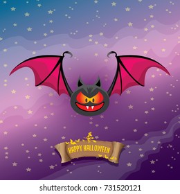 vector happy halloween greeting card. halloween design template background with bat and calligraphic halloween text on night sky background