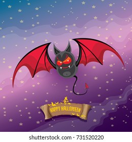 vector happy halloween greeting card. halloween design template background with bat and calligraphic halloween text on night sky background