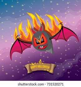 vector happy halloween greeting card. halloween design template background with bat and calligraphic halloween text on night sky background