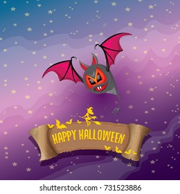 vector happy halloween greeting card. halloween design template background with bat and calligraphic halloween text on night sky background