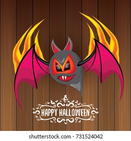 vector happy halloween greeting card. halloween design template background with bat and calligraphic halloween text on wooden background