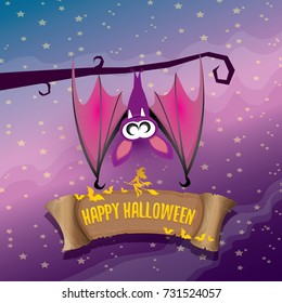 vector happy halloween greeting card. halloween design template background with bat and calligraphic halloween text on night sky background