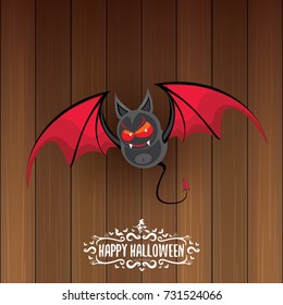vector happy halloween greeting card. halloween design template background with bat and calligraphic halloween text on wooden background