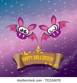 vector happy halloween greeting card. halloween design template background with bat and calligraphic halloween text on night sky background