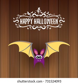 vector happy halloween greeting card. halloween design template background with bat and calligraphic halloween text on wooden background