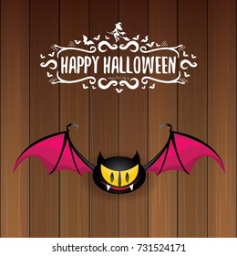 vector happy halloween greeting card. halloween design template background with bat and calligraphic halloween text on wooden background
