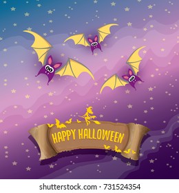 vector happy halloween greeting card. halloween design template background with bat and calligraphic halloween text on night sky background