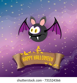 vector happy halloween greeting card. halloween design template background with bat and calligraphic halloween text on night sky background